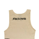 Peach Ribbed Cross Side Logo 'F*** You' Tank Top