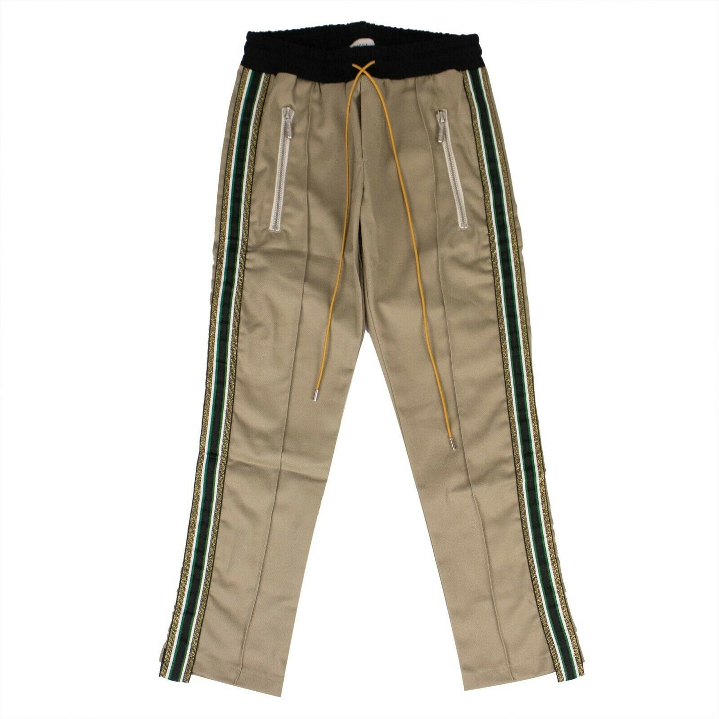 Beige Rayon Gold/Green Side Stripe Traxedo Pants