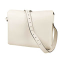 White Pebbled Leather Turn Lock Shoulder Bag