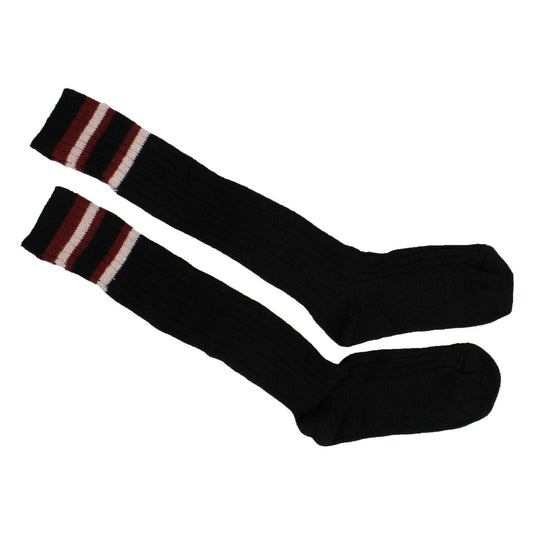 Black/Bordeaux Ribbed Stiped Knee High Socks