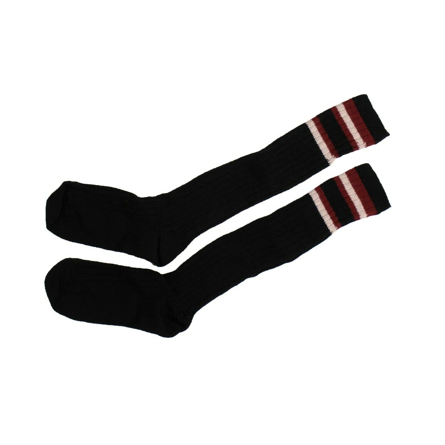 Black/Bordeaux Ribbed Stiped Knee High Socks