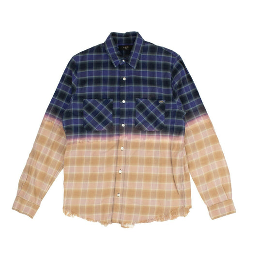 Blue Multicolor Frayed Hem Flannel