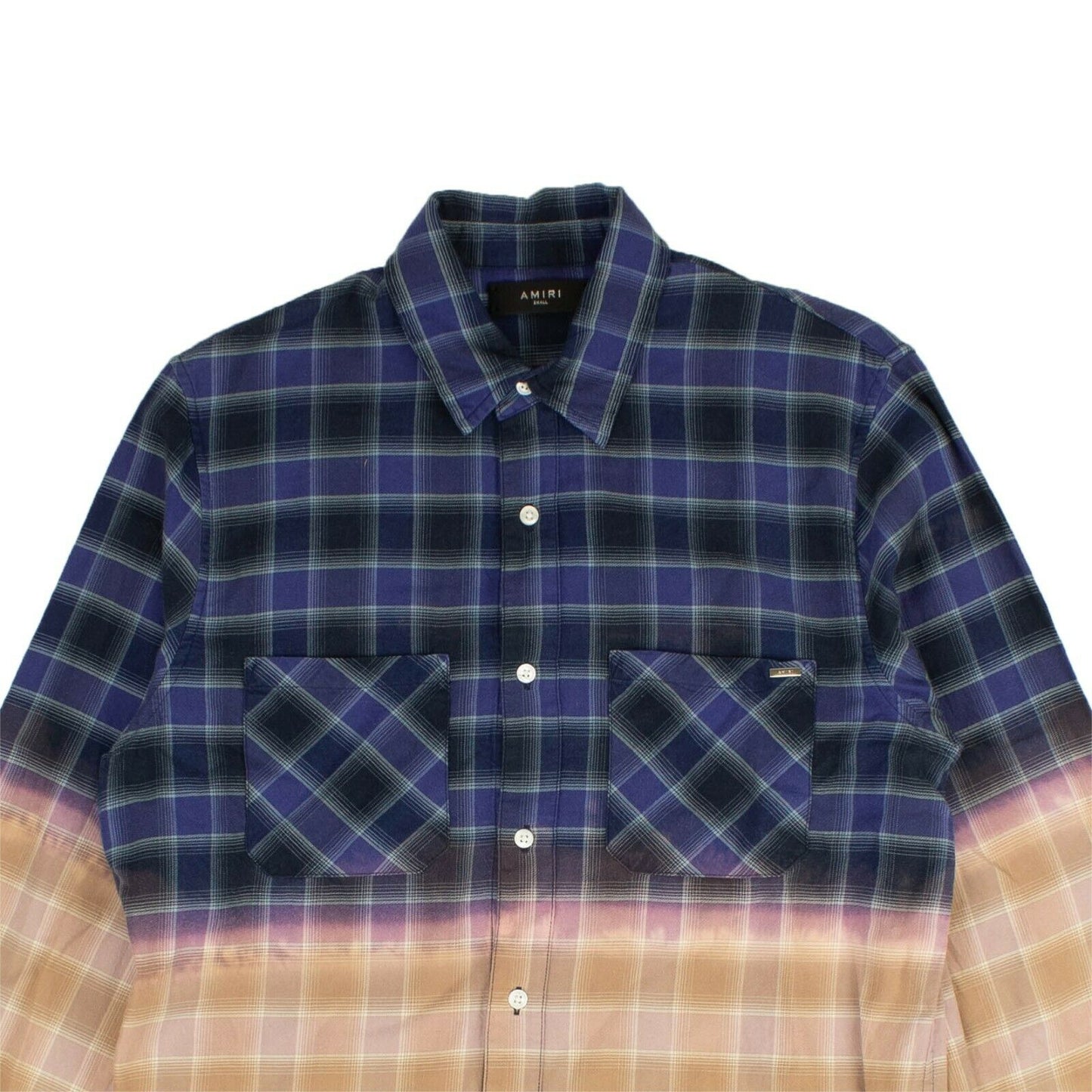 Blue Multicolor Frayed Hem Flannel