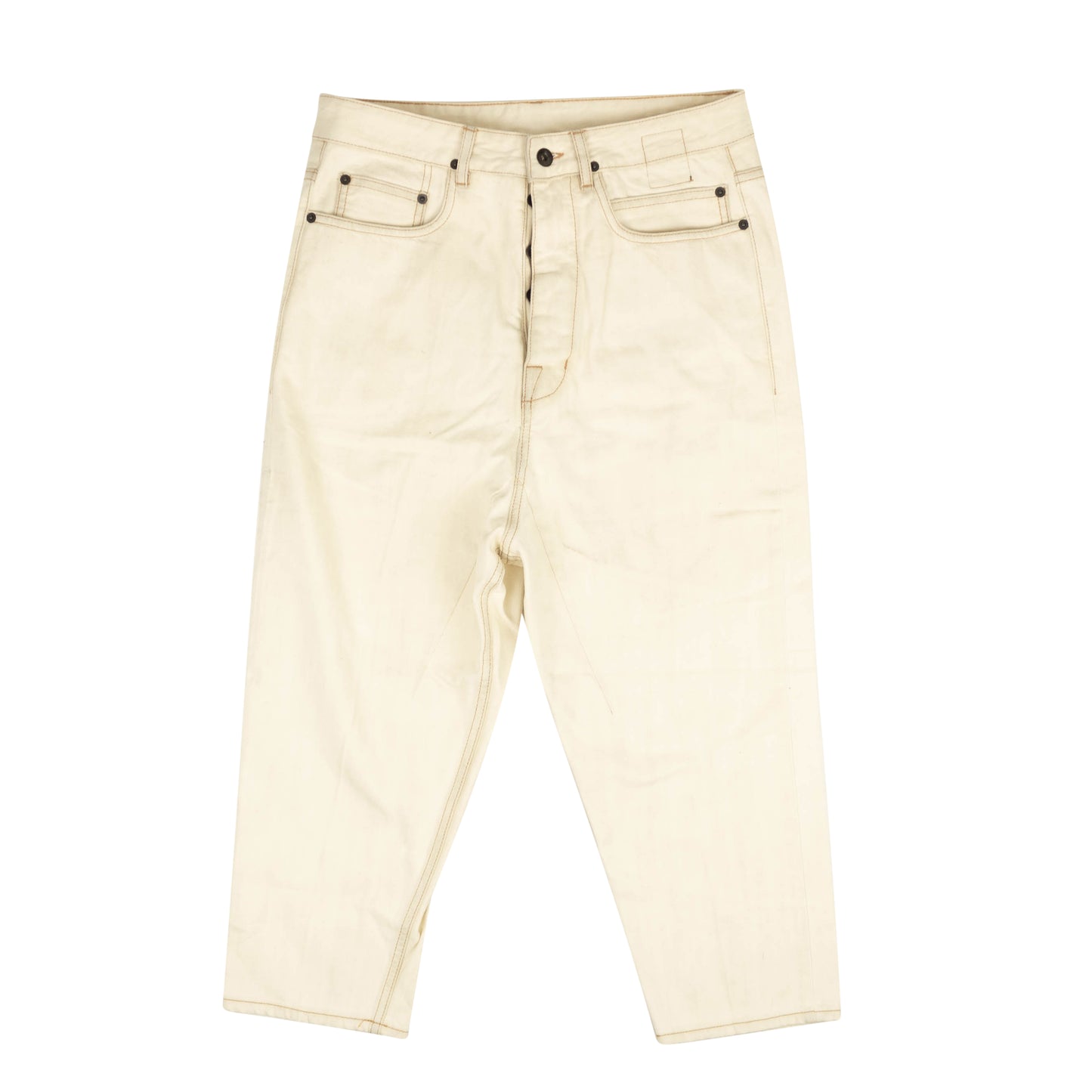 White Collapse Cut Denim Pants