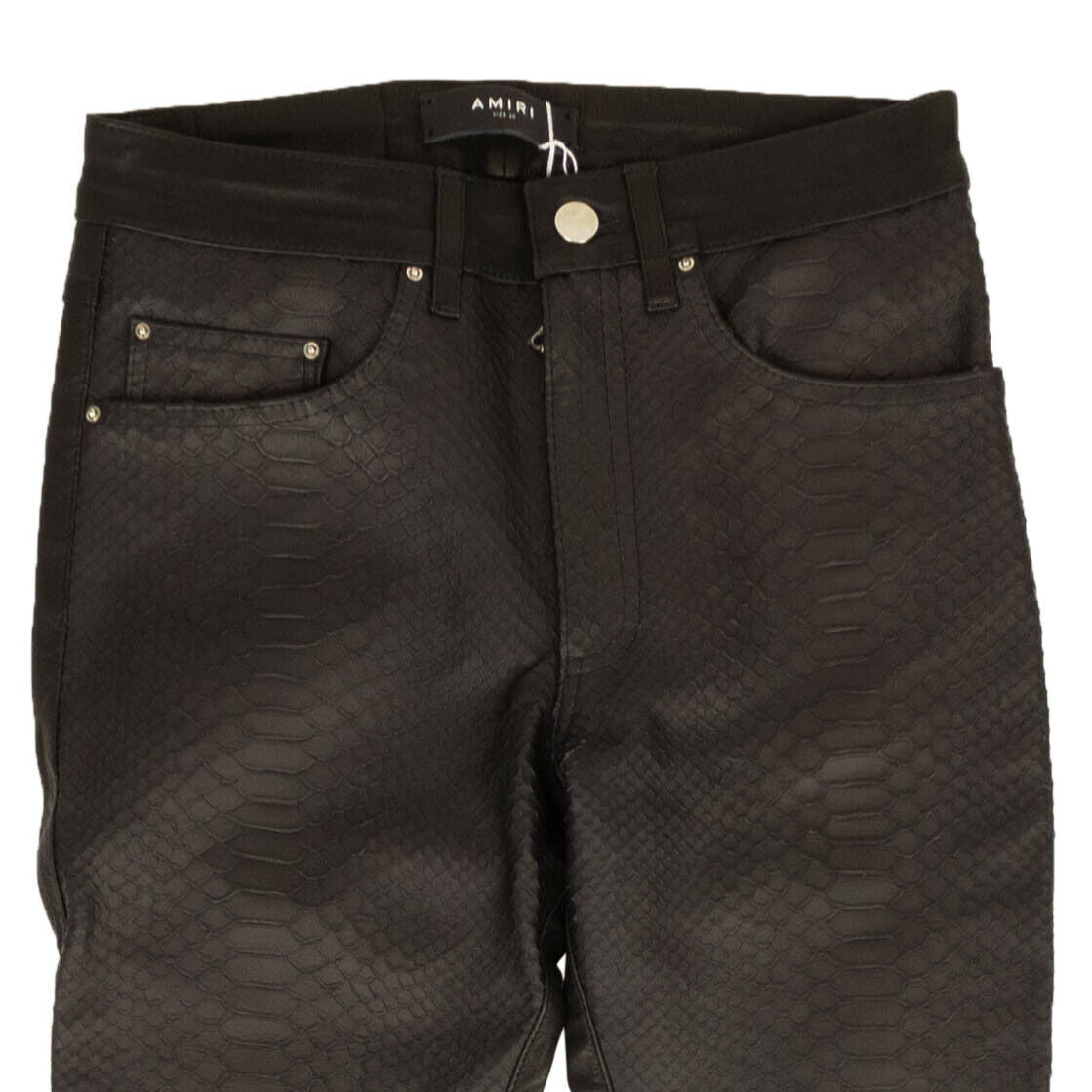 Black Half Snake Print Leather Pants