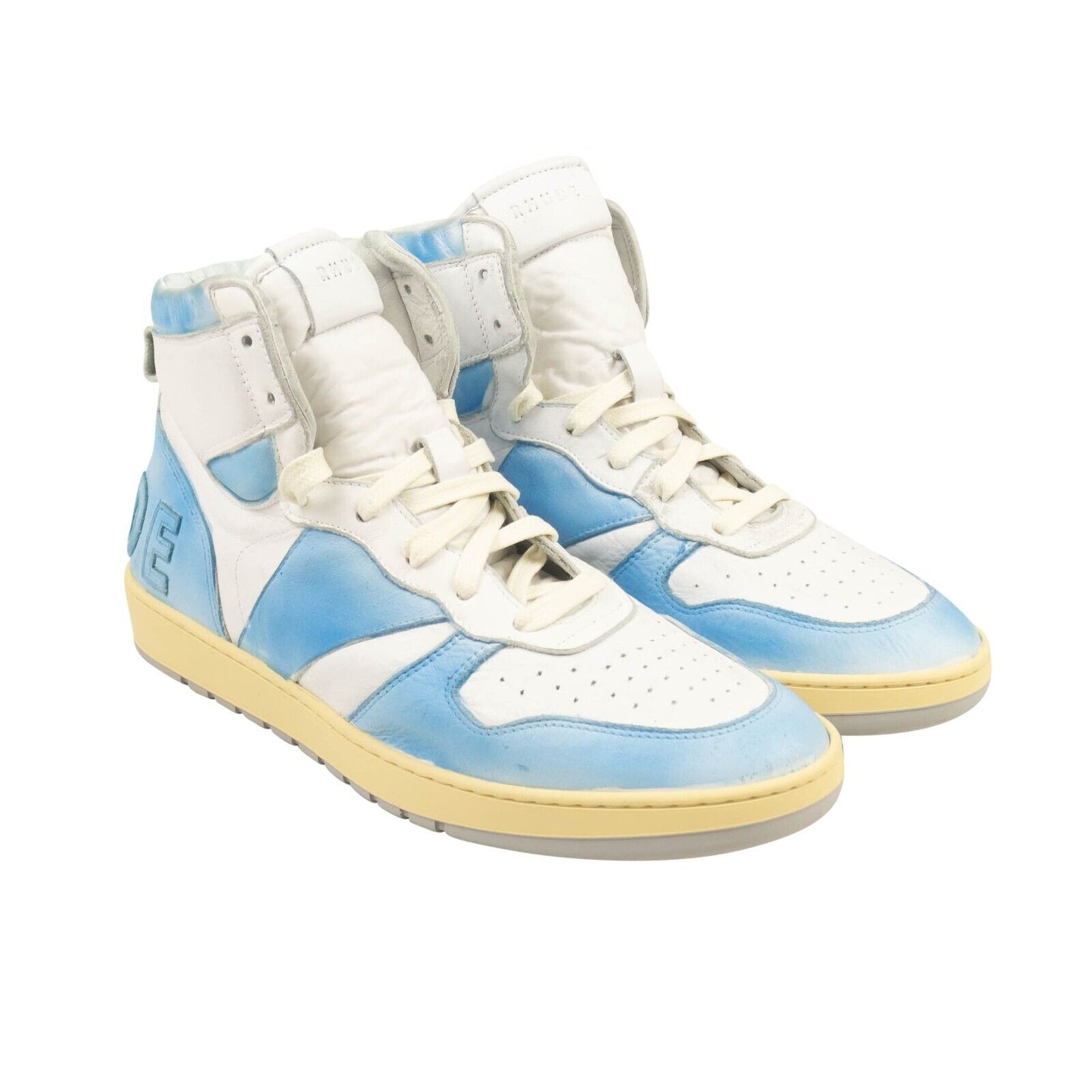 White & Blue Rhecess Lace Up Hi Top Sneakers