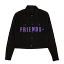 Black Purple Friends Embroidered V Graphic Denim Jacket