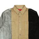 424 On Fairfax Oversized Colorblock Denim Shirt - Gray/Black/Brown