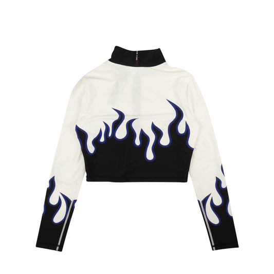 ADAM SELMAN SPORT Long Sleeve Flame Crop Top - White/Black