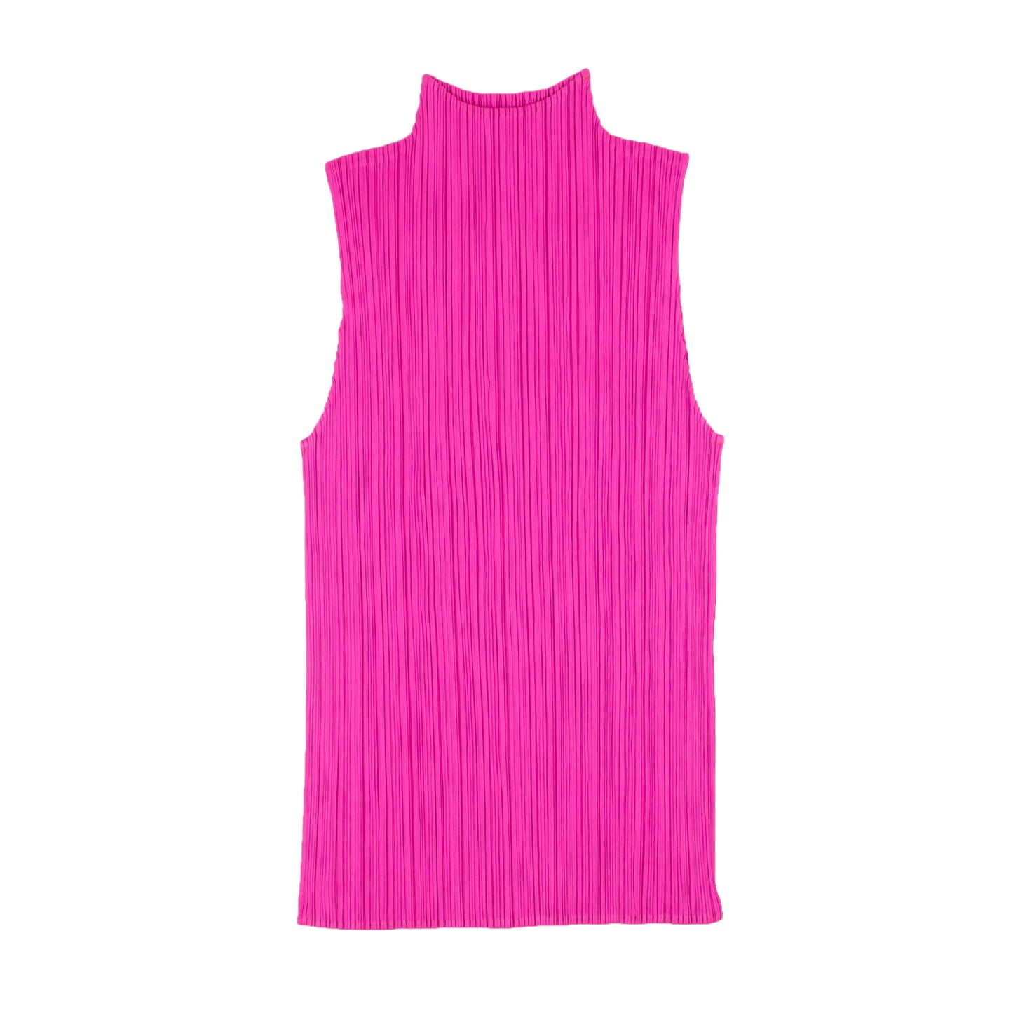 Pink Pleated Sleeveless High Neck Top