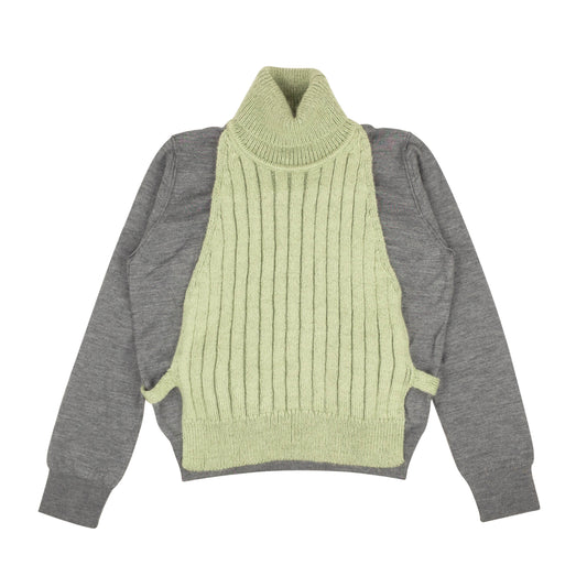 COLORBLOCK TURTLENECK GRAY, SAGE SWEATER