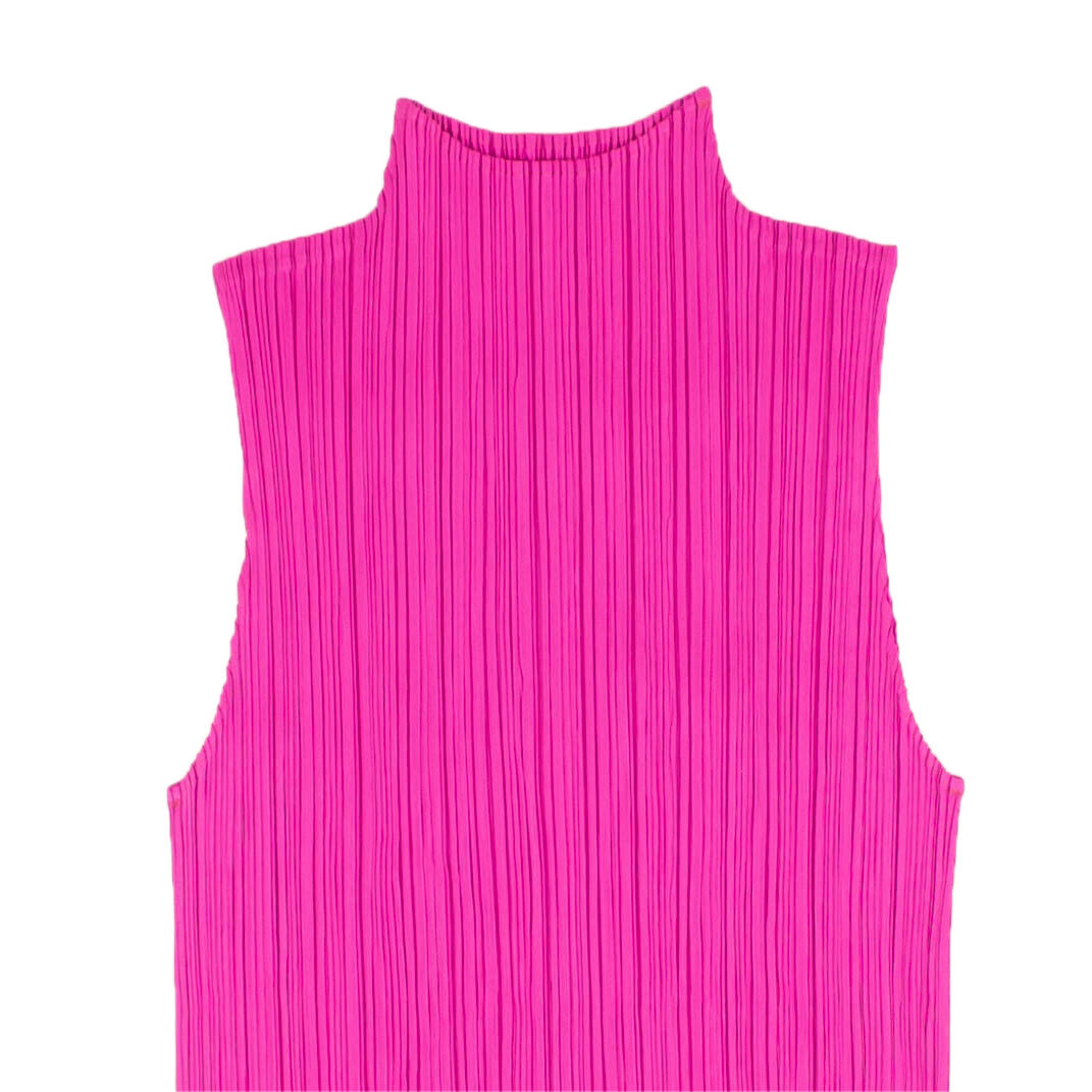 Pink Pleated Sleeveless High Neck Top