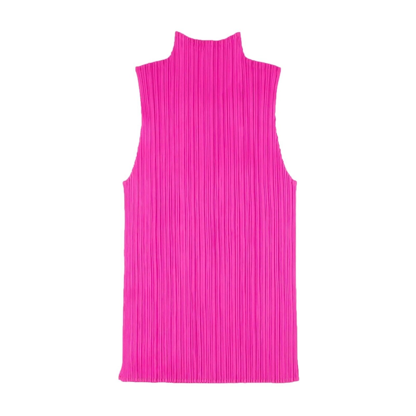 Pink Pleated Sleeveless High Neck Top