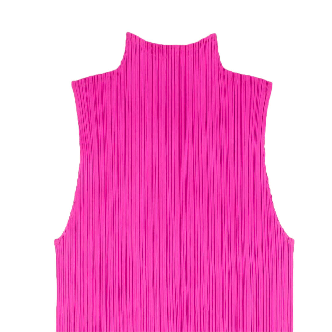 Pink Pleated Sleeveless High Neck Top