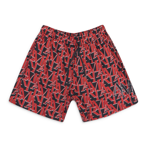 Black/Red Staggered Logo Shorts