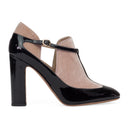 BLACK/TAN SCARPE VELVET ANKLE STRAP HEELS