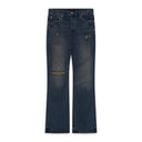 Mid Indigo Alloy Distressed Flared Jeans