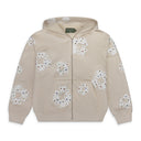 Cream Rhinestone Cotton Wreath Zip Hoodie