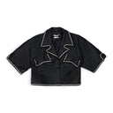 Black Stitched Crop Leather Vest
