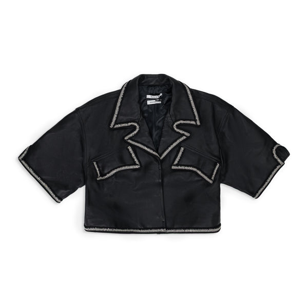 Black Stitched Crop Leather Vest