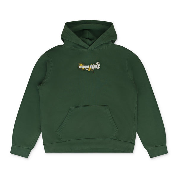 Green Embroidered Floral Logo Hoodie