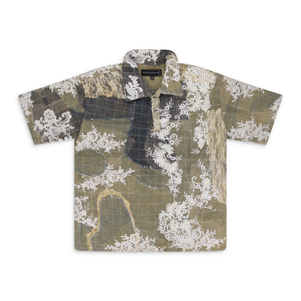 Multicolor Lace Patchwork Grid Polo Shirt