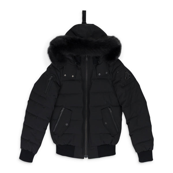 Black / Black Ladriere Shearling Trim Bomber Jacket