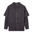 Black Textured Print Two-Layered L/S Shirt