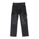 Black P011 Distressed Straight Leg Cargo Jeans