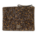 Brown Feather Rockstud Zip Pouch