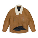Brown Curved Hem High Neck Leather Jacket