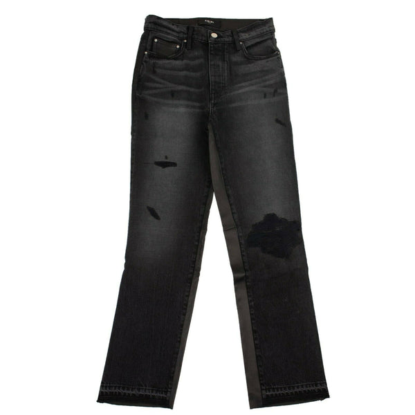 Black Leather Hybrid Cropped Skinny Jeans