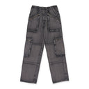 Aged Black Loose Straight Cargo Pants