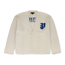 White Intarsia Knit Logo Cardigan