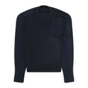 Blue Moved Neckline Military Knit Sweater