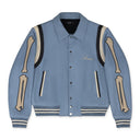 Slate Blue Varsity Bones Bomber Jacket