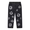 Black Cotton Wreath Rhinestone Jeans