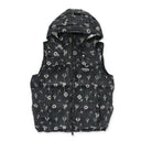 Black Printed Corduroy AOP Puffer Vest