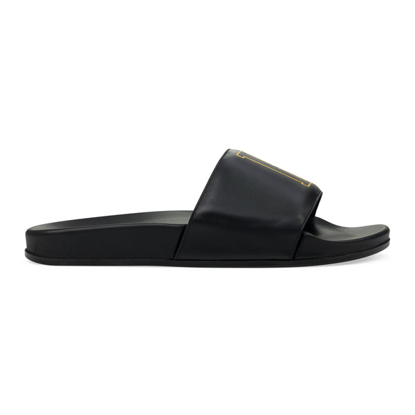 Black Leather Slides
