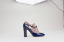 BLUE GARAVANI SCARPE VELVET ANKLE STRAP HEELS
