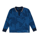 Blue Buju Knitted Long Sleeve Polo Sweater