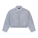 Light Indigo Cropped Textured Pearl Jacket