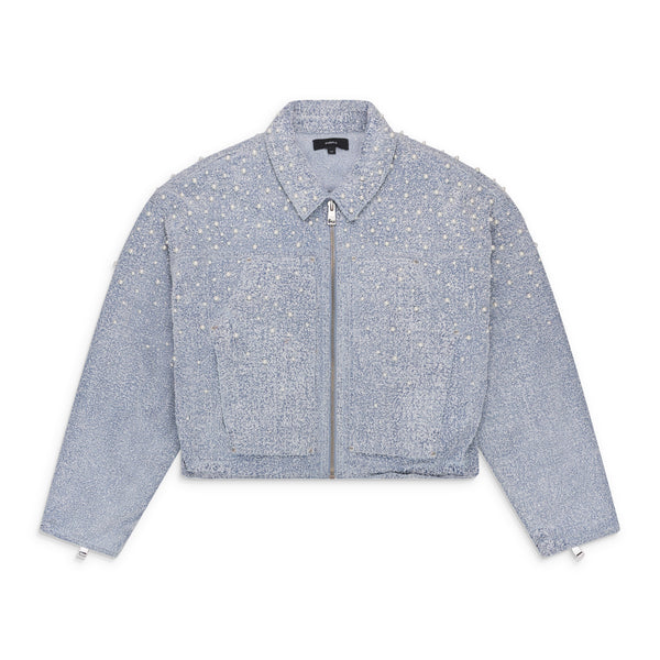 Light Indigo Cropped Textured Pearl Jacket