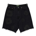 Black Mono Wreath Denim Shorts