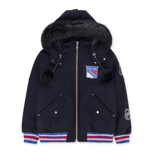 Navy NHL x Moose Knuckles Rangers Bomber Jacket
