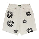 White Cotton Wreath Denim Shorts