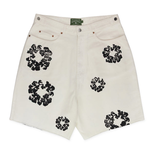 White Cotton Wreath Denim Shorts