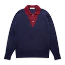 Blue Layered Jumper/Ribbed V-Neck Polo Sweater