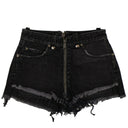Black Denim Distressed Hem Short Pants