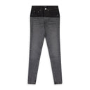 Grey Contrast Leather Skinny Jeans